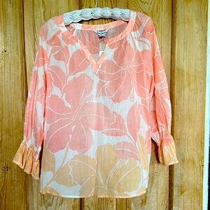NWT Tommy Bahama Hibiscus Montauk 3/4 Sleeve Top in French Rose, Size Medium